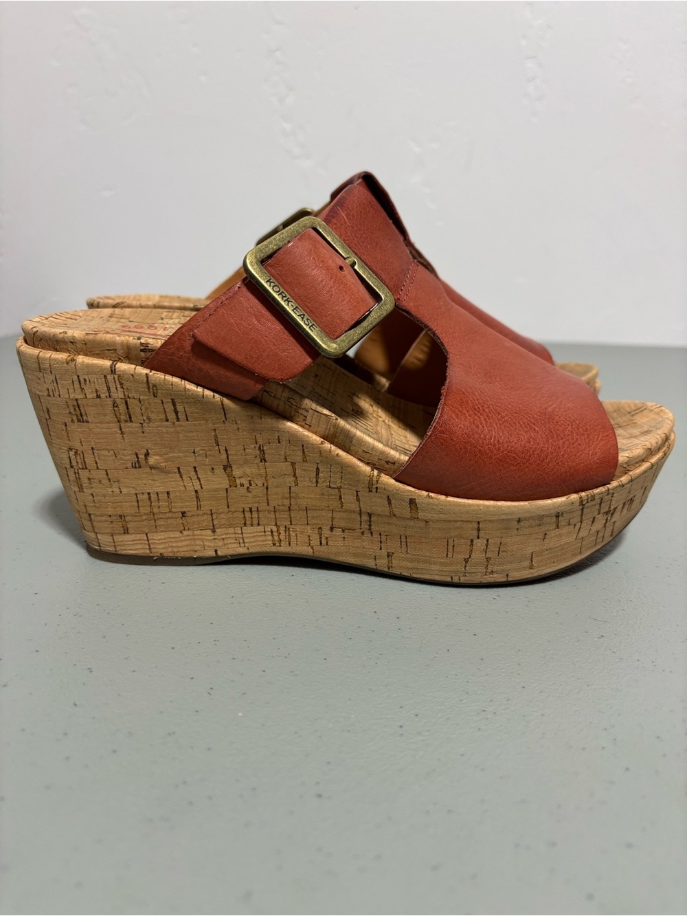 Kork-Ease Women's Cork Wedge Sandals Dusty Pink Blush Coral 7M Leather Summer